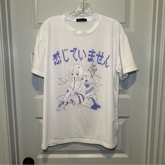 Romwe White Crew Neck Short Sleeve Anime Graphic Tee size M - Picture 1 of 10